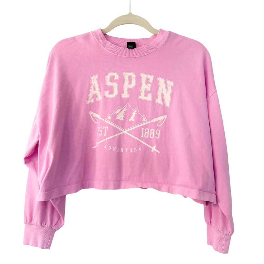 Wild Fable Pink Aspen Graphic Cropped Lightweight Sweatshirt - XXS, Bright Pink